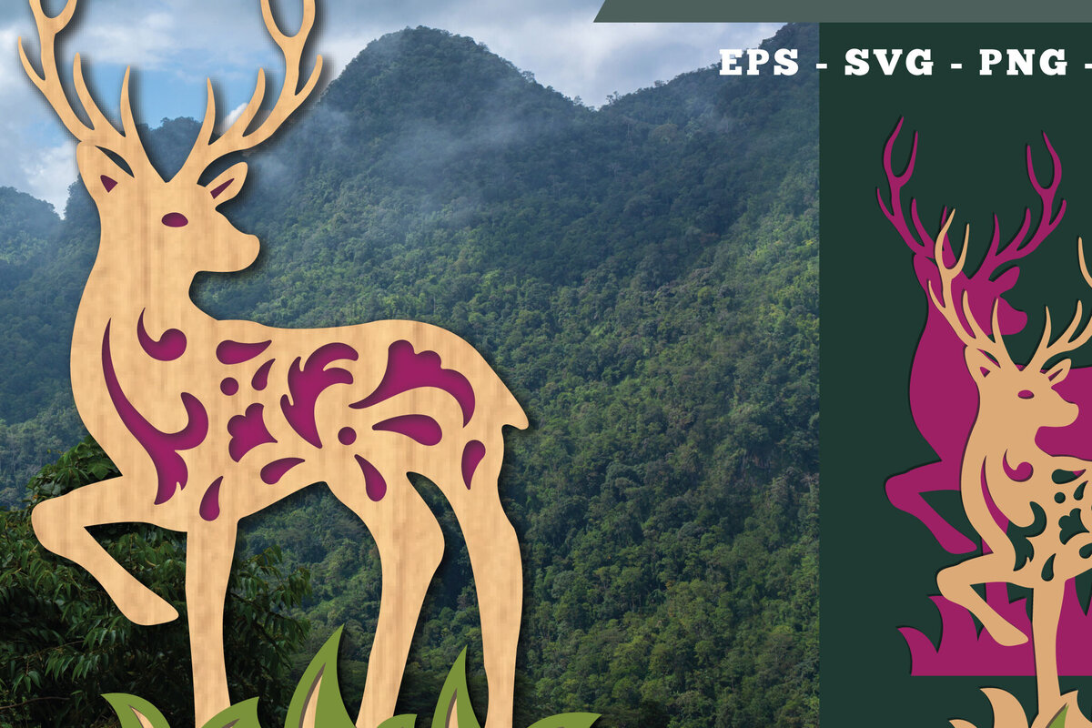 Intra απο ξύλο plywood  Χρώμα wenge 3mm-4mm πάχος - Deer in Forest Decoration Δίασταση 20x20 cm INTRAFABR-112275743