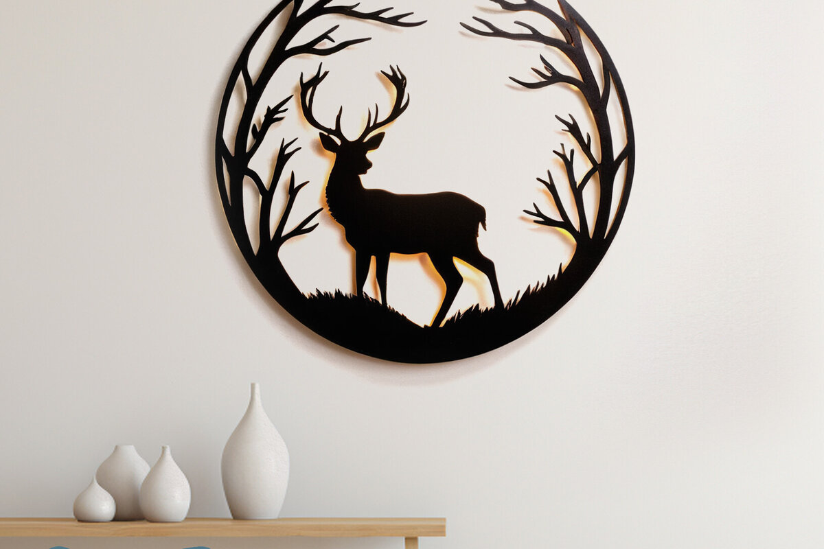 Intra απο ξύλο plywood  Χρώμα wenge 3mm-4mm πάχος - Ελάφια Διακόσμηση τοίχου με DXF Δίασταση 30x20 cm INTRAFABR-94664997