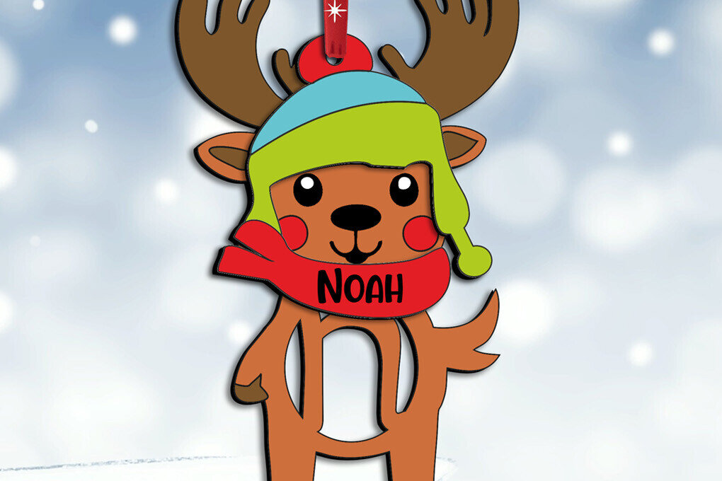 Σετ των 2 Intra απο ξύλο plywood  Χρώμα wenge 3mm-4mm πάχος - Ελάφια γράμμα N Χριστουγεννιάτικο στολίδι διακοπές Δίασταση 6x6 cm INTRAFABR-96516938