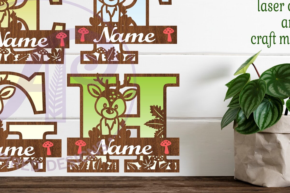 Intra απο ξύλο plywood  Χρώμα wenge 3mm-4mm πάχος - Μονόγραμμα ελαφιών Σημάδια ονόματος επιστολής Δίασταση 30x20 cm INTRAFABR-112519564