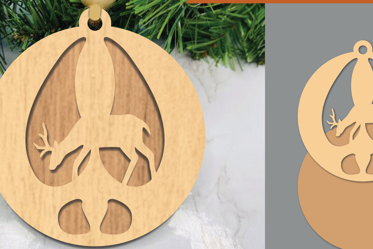 Σετ των 2 Intra απο ξύλο plywood  Χρώμα wenge 3mm-4mm πάχος - Στολίδι κοπής με λέιζερ ελαφιού Δίασταση 6x6 cm INTRAFABR-122671456