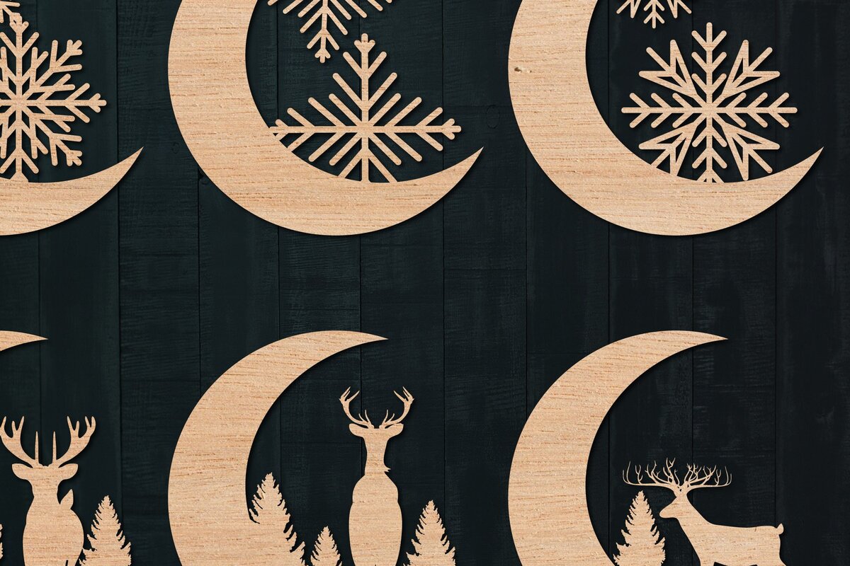 Intra απο ξύλο plywood  Χρώμα wenge 3mm-4mm πάχος - Πακέτο Deers in the Forest Moon Δίασταση 25x25 cm INTRAFABR-88204815