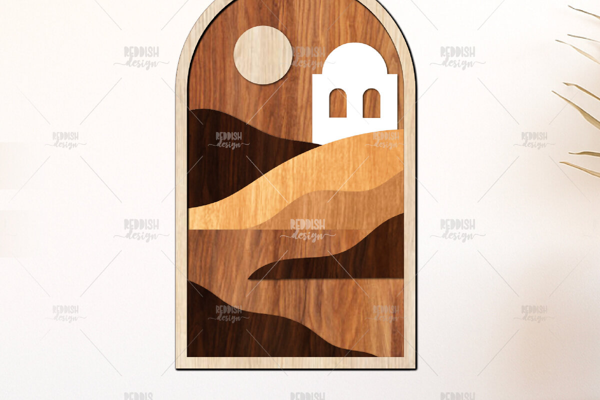 Intra απο ξύλο plywood  Χρώμα wenge 3mm-4mm πάχος - Τοπίο 3D με στρώσεις Desert Dome House Δίασταση 40x50 cm INTRAFABR-114060750