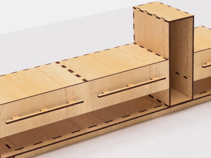 Intra απο ξύλο plywood  Χρώμα wenge 3mm-4mm πάχος - Ράφι γραφείου με συρτάρια με λέιζερ Δίασταση 30x20 cm INTRAFABR-96130747