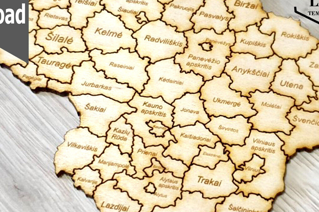 Intra απο ξύλο plywood  Χρώμα wenge 3mm-4mm πάχος - Λεπτομερής χάρτης της Λιθουανίας από Laser Δίασταση 30x20 cm INTRAFABR-56749670