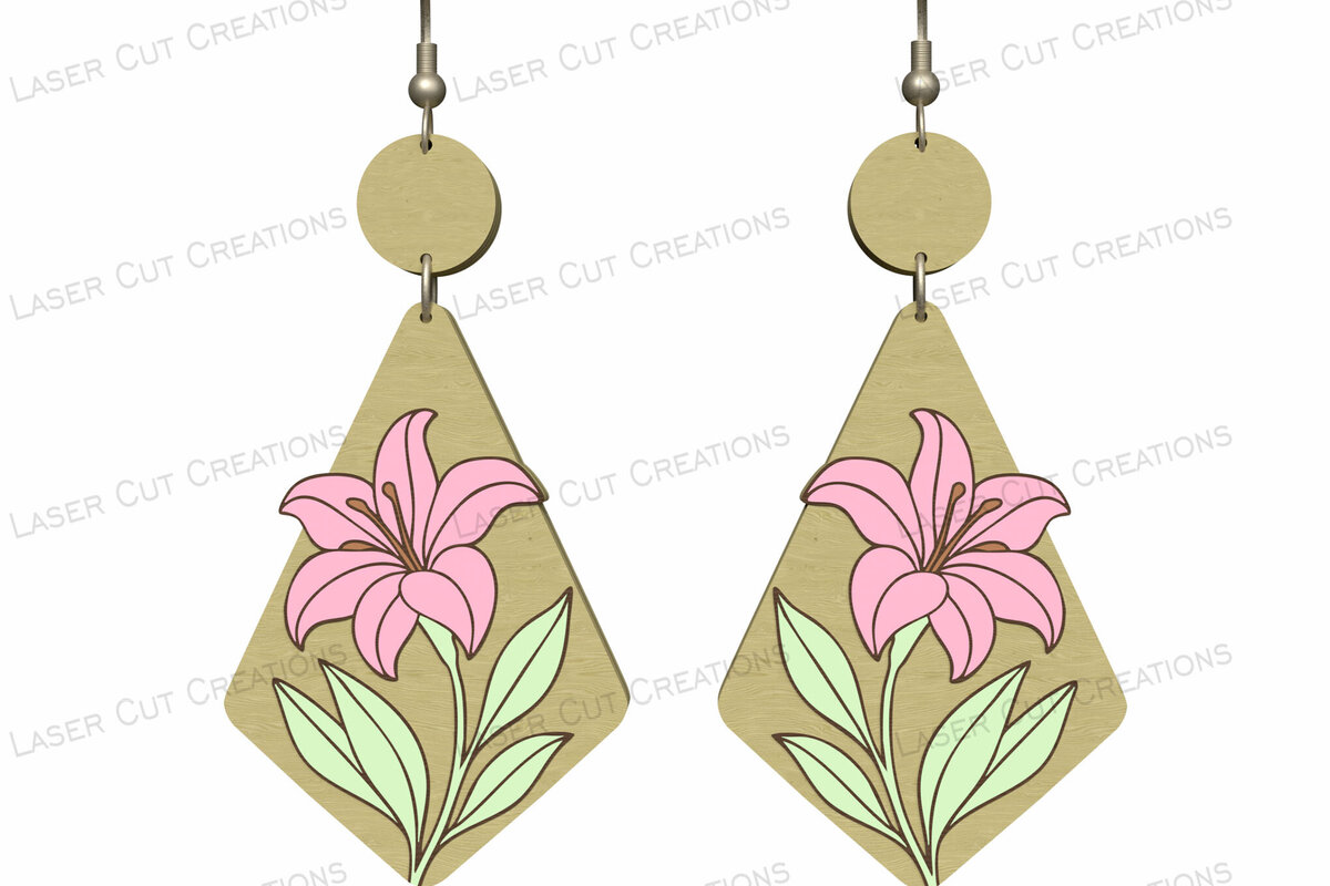 Σετ των 3 Intra απο ξύλο plywood  Χρώμα wenge 3mm-4mm πάχος - Σκουλαρίκια Diamond Lily Flower Δίασταση 3x3 cm INTRAFABR-111552569