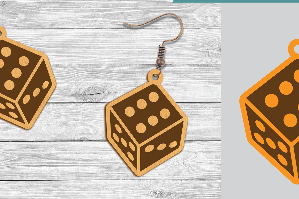 Σετ των 3 Intra απο ξύλο plywood  Χρώμα wenge 3mm-4mm πάχος - Σκουλαρίκια με λέιζερ με ζάρια Δίασταση 3x3 cm INTRAFABR-44667130