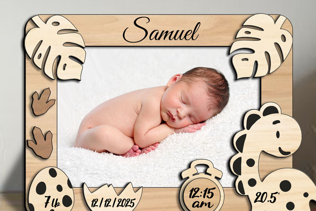 Intra απο ξύλο plywood  Χρώμα wenge 3mm-4mm πάχος - Dino Baby Photo Frame Board Newborn Δίασταση 20x25 cm INTRAFABR-40246563