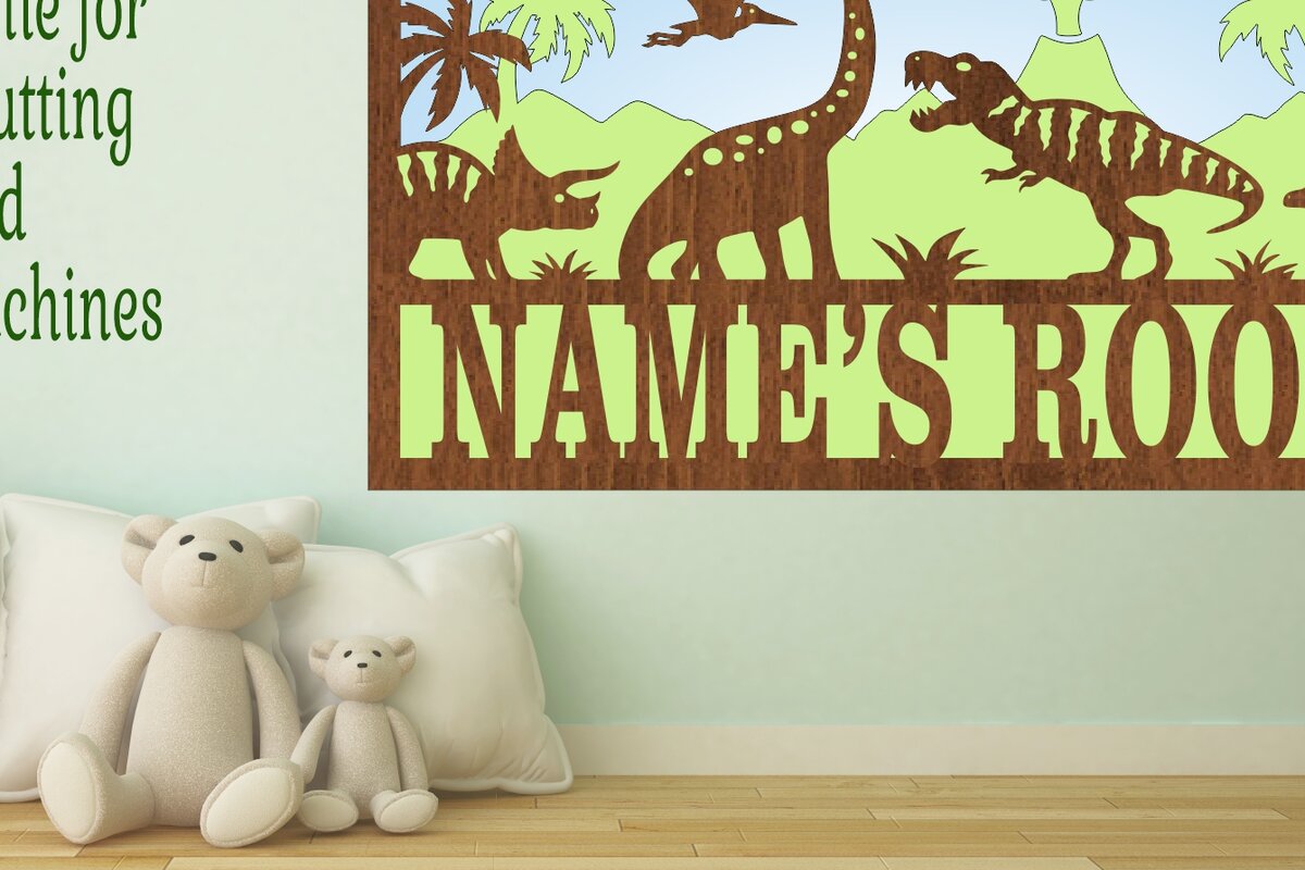 Intra απο ξύλο plywood  Χρώμα wenge 3mm-4mm πάχος - Dino Scene 3 Layer Name Sign Δίασταση 30x20 cm INTRAFABR-124513036