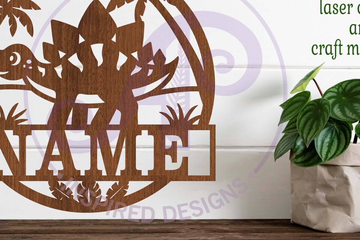 Intra απο ξύλο plywood  Χρώμα wenge 3mm-4mm πάχος - Σήμα ονόματος Dino Stegosaurus Δίασταση 30x20 cm INTRAFABR-124513114