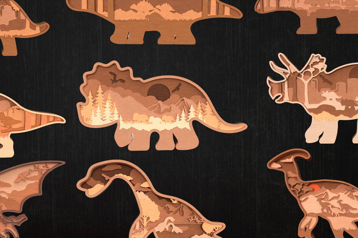 Σετ των 2 Intra απο ξύλο plywood  Χρώμα wenge 3mm-4mm πάχος - Πακέτο 3D Layered Dinosaur Δίασταση 6x6 cm INTRAFABR-90039560