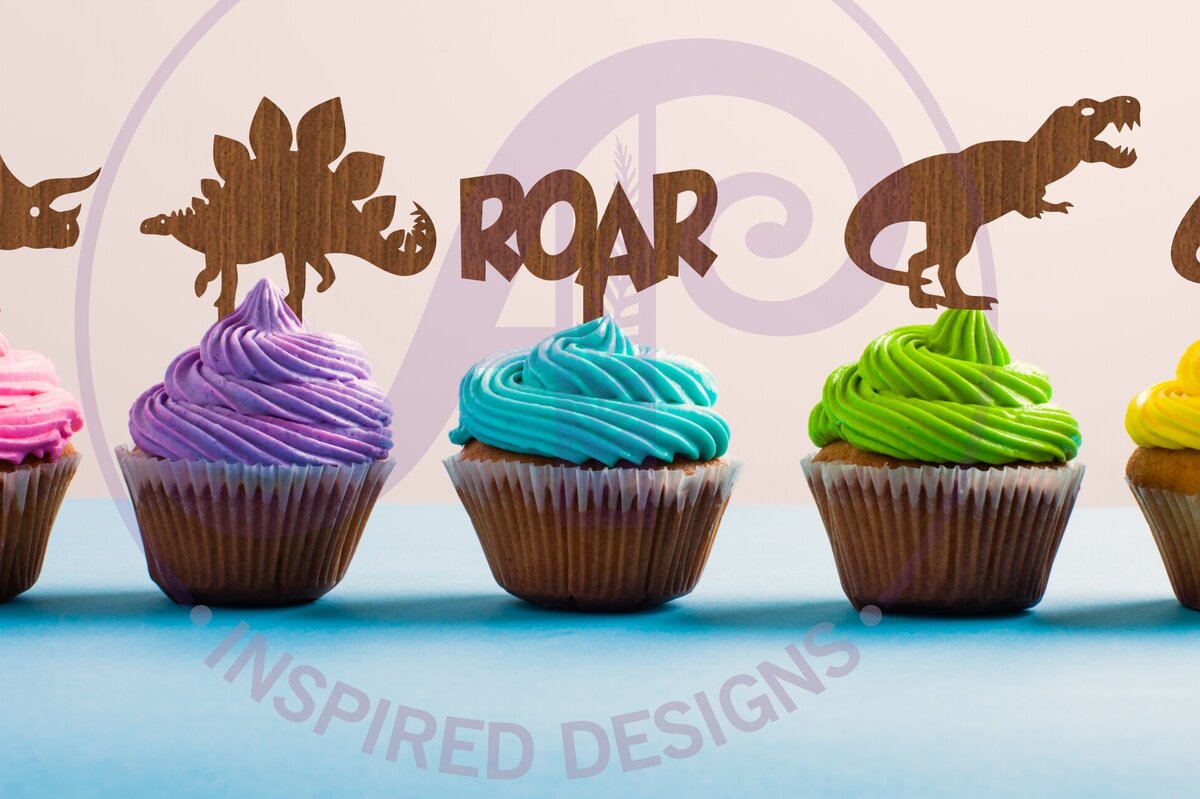 Intra απο ξύλο plywood  Χρώμα wenge 3mm-4mm πάχος - Dinosaur Cupcake Toppers, 6 Σχέδια Δίασταση 30x20 cm INTRAFABR-72020626