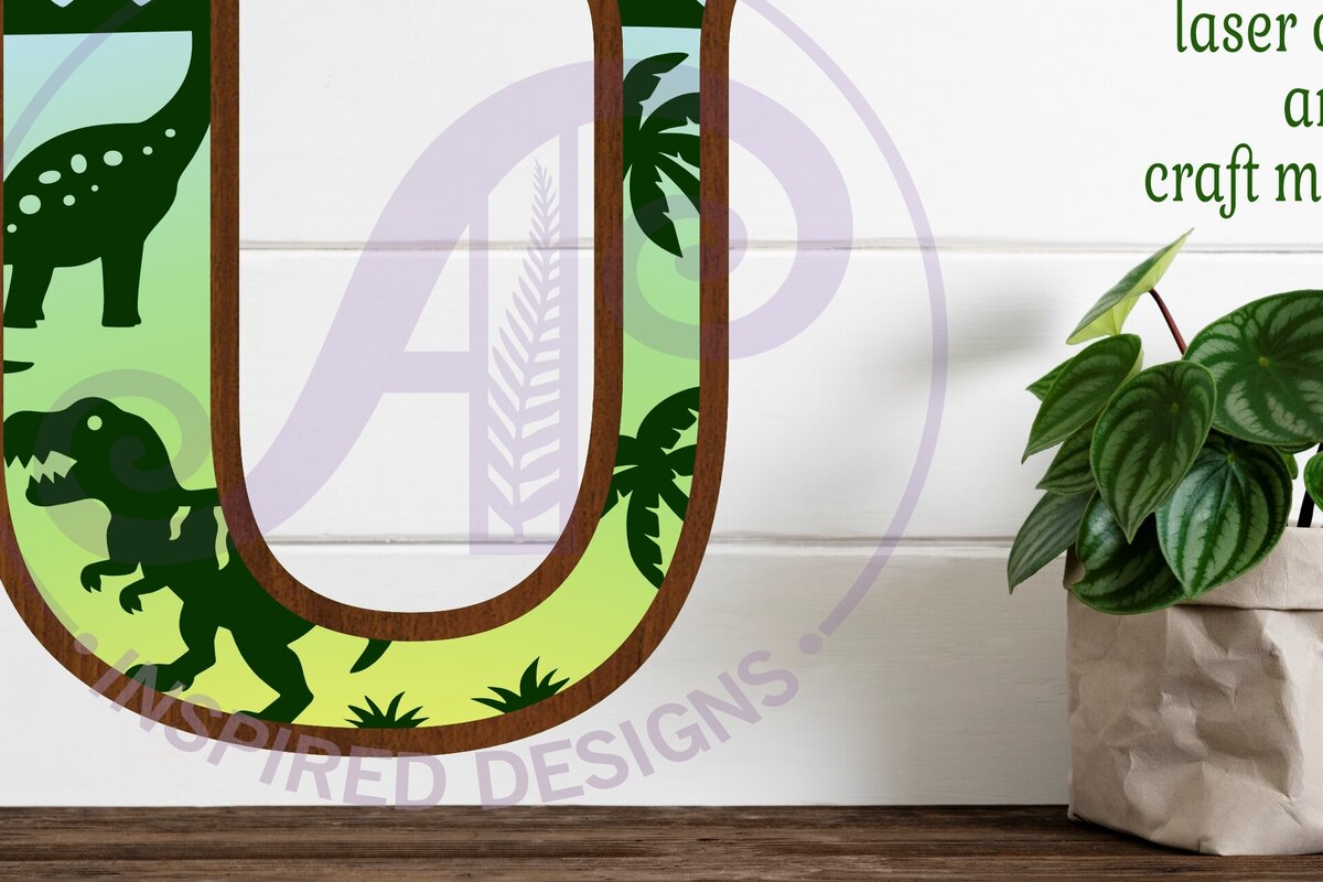 Intra απο ξύλο plywood  Χρώμα wenge 3mm-4mm πάχος - Dinosaurs Large U Wall Letter 3 Layer Δίασταση 30x20 cm INTRAFABR-65391406