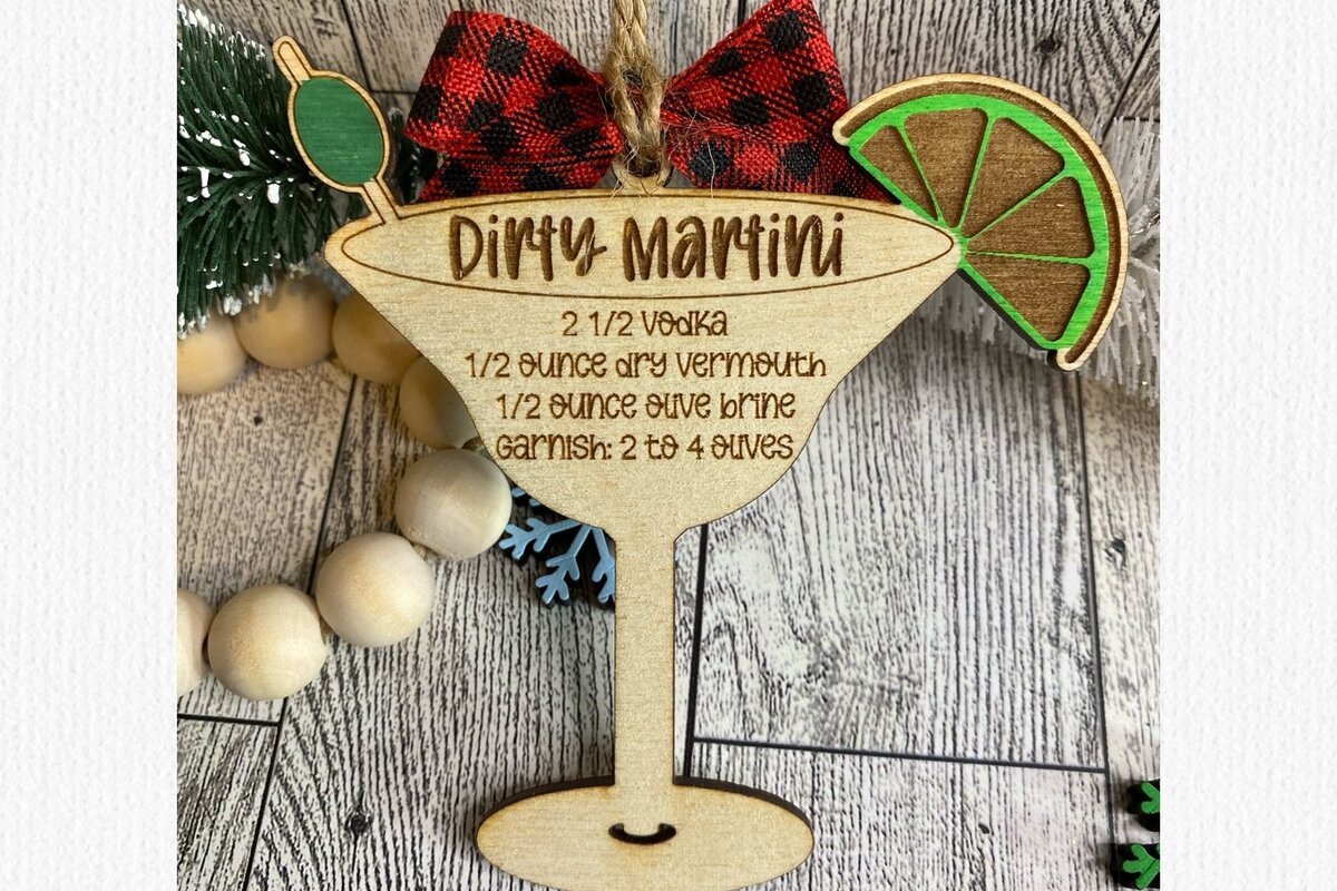 Σετ των 2 Intra απο ξύλο plywood  Χρώμα wenge 3mm-4mm πάχος - Dirty Martini Drink Ornament Laser Δίασταση 6x6 cm INTRAFABR-84108345