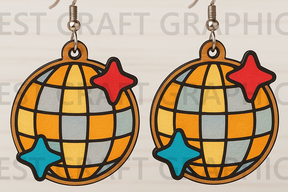 Σετ των 3 Intra απο ξύλο plywood  Χρώμα wenge 3mm-4mm πάχος - Disco Ball Σκουλαρίκια Δίασταση 3x3 cm INTRAFABR-84108512