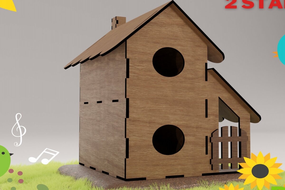 Intra απο ξύλο plywood  Χρώμα wenge 3mm-4mm πάχος - με λέιζερ DIY Birdhouse Δίασταση 20x20 cm INTRAFABR-112888982