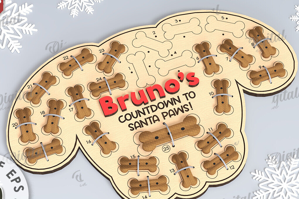 Intra απο ξύλο plywood  Χρώμα wenge 3mm-4mm πάχος - Dog Advent Calendar με λέιζερ Δίασταση 30x20 cm INTRAFABR-76465590