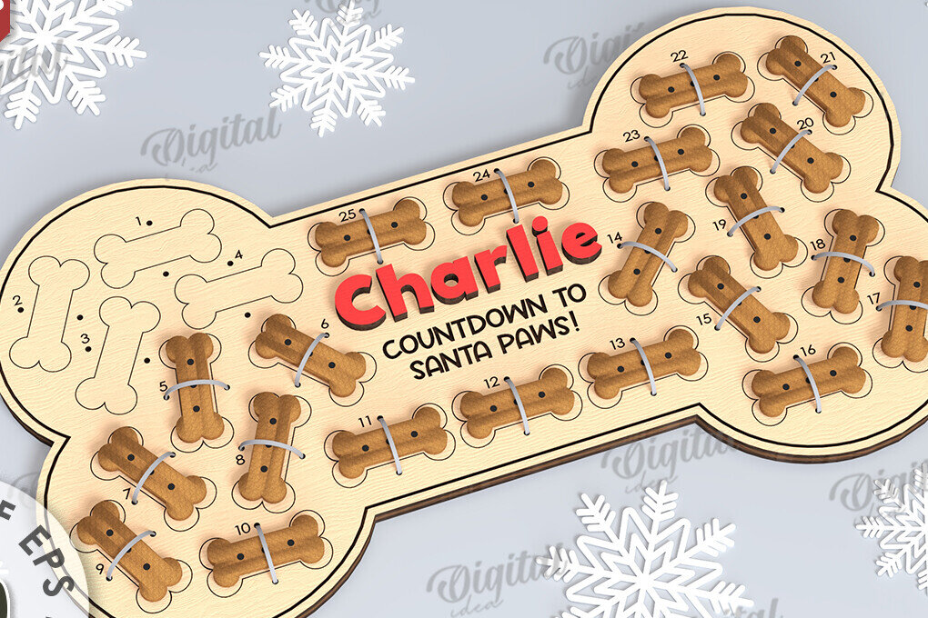 Intra απο ξύλο plywood  Χρώμα wenge 3mm-4mm πάχος - Dog Advent Calendar με λέιζερ Δίασταση 30x20 cm INTRAFABR-76390158