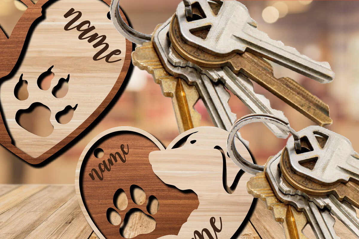 Σετ των 2 Intra απο ξύλο plywood  Χρώμα wenge 3mm-4mm πάχος - Πακέτο μπρελόκ καρδιάς για σκύλους και γάτας Δίασταση 4x4 cm INTRAFABR-122314291