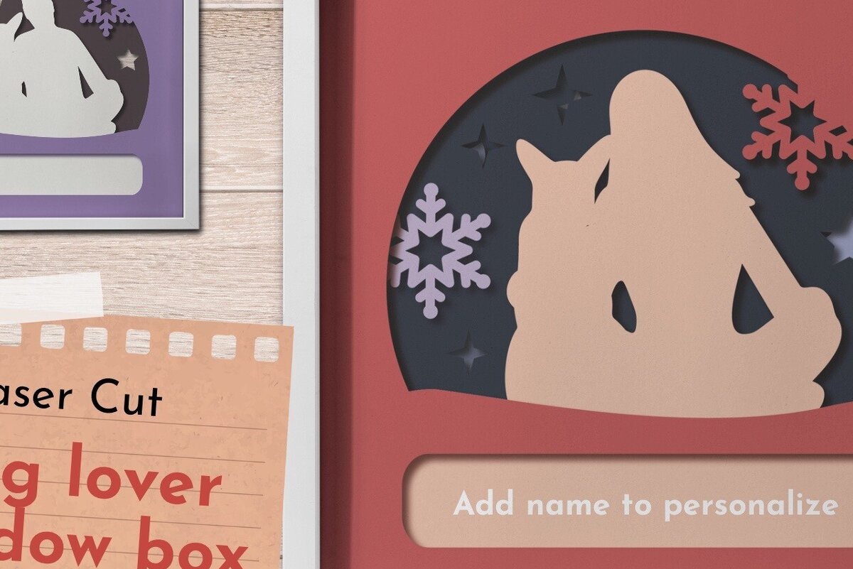 Σετ των 2 Intra απο ξύλο plywood  Χρώμα wenge 3mm-4mm πάχος - Dog Lover Shadow Box, Puppy Light Box Δίασταση 9x9 cm INTRAFABR-101963686