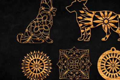 Intra απο ξύλο plywood  Χρώμα wenge 3mm-4mm πάχος - Πακέτο Dog Mandala Δίασταση 30x30 cm INTRAFABR-101963562