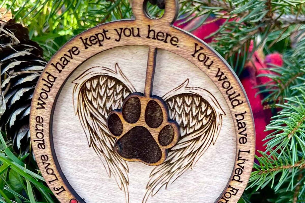 Σετ των 2 Intra απο ξύλο plywood  Χρώμα wenge 3mm-4mm πάχος - Dog Memorial Angel Wings-File laser Δίασταση 5x4 cm INTRAFABR-101963586