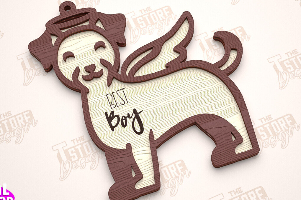 Σετ των 2 Intra απο ξύλο plywood  Χρώμα wenge 3mm-4mm πάχος - Στολίδι Μνήμης Σκύλου | Σκύλος Άγγελος | CNC Δίασταση 6x6 cm INTRAFABR-101963651