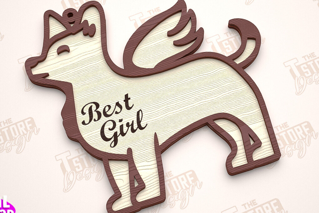 Σετ των 2 Intra απο ξύλο plywood  Χρώμα wenge 3mm-4mm πάχος - Στολίδι Μνήμης Σκύλου | Σκύλος Άγγελος | CNC Δίασταση 6x6 cm INTRAFABR-102033273