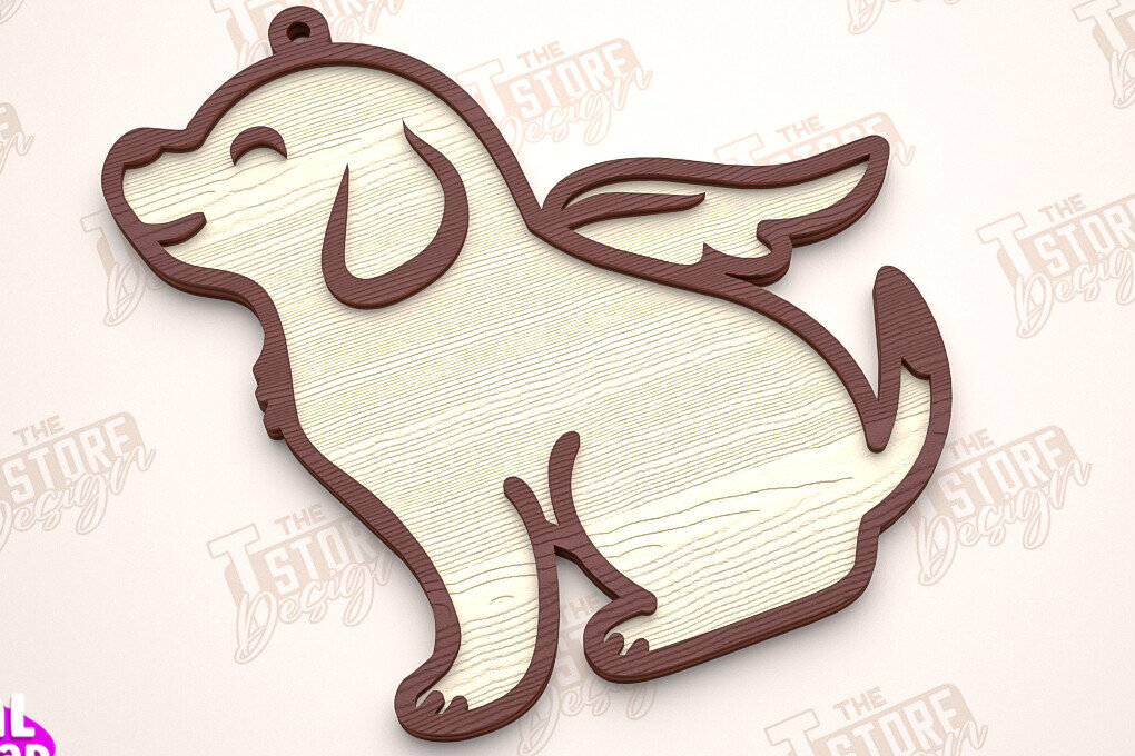 Σετ των 2 Intra απο ξύλο plywood  Χρώμα wenge 3mm-4mm πάχος - Στολίδι Μνήμης Σκύλου | Σκύλος Άγγελος | CNC Δίασταση 6x6 cm INTRAFABR-102191261