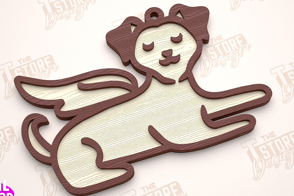 Σετ των 2 Intra απο ξύλο plywood  Χρώμα wenge 3mm-4mm πάχος - Στολίδι Μνήμης Σκύλου | Σκύλος Άγγελος | CNC Δίασταση 6x6 cm INTRAFABR-102199108