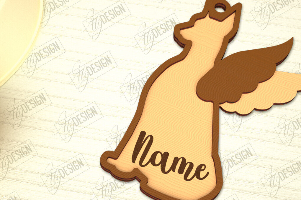 Σετ των 2 Intra απο ξύλο plywood  Χρώμα wenge 3mm-4mm πάχος - Στολίδι Μνήμης Σκύλου | Φτερά Αγγέλου |CNC Δίασταση 6x6 cm INTRAFABR-102190466