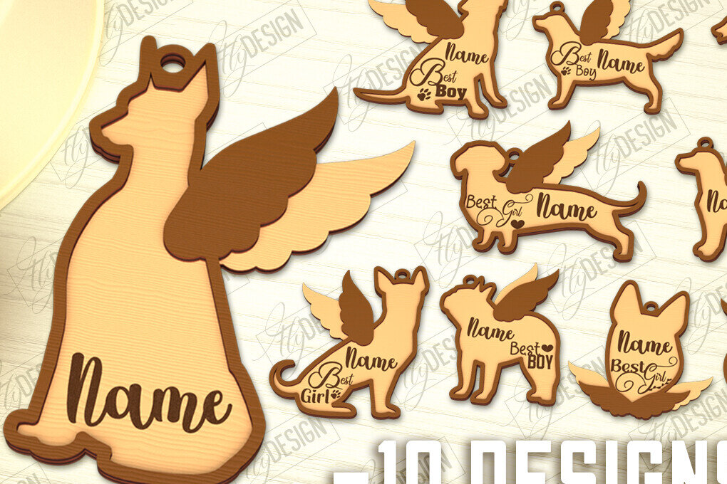 Σετ των 2 Intra απο ξύλο plywood  Χρώμα wenge 3mm-4mm πάχος - Δέσμη κοπής λέιζερ στολίδι αναμνηστικού σκύλου Δίασταση 6x6 cm INTRAFABR-32244071