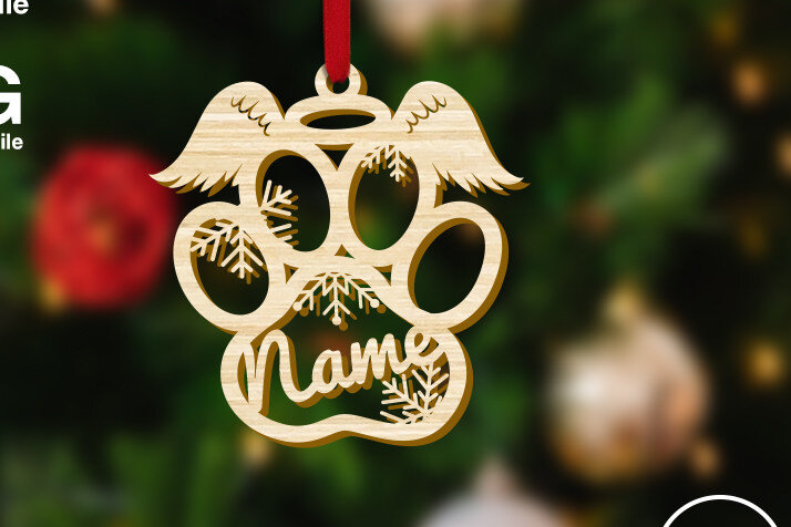 Σετ των 2 Intra απο ξύλο plywood  Χρώμα wenge 3mm-4mm πάχος - Διακόσμηση χριστουγεννιάτικου δέντρου αγγέλου σκύλου Δίασταση 7x4 cm INTRAFABR-123623957