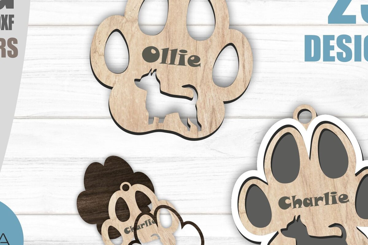 Σετ των 2 Intra απο ξύλο plywood  Χρώμα wenge 3mm-4mm πάχος - Χριστουγεννιάτικο στολίδι Dog Paw , Laser Δίασταση 6x6 cm INTRAFABR-123623977