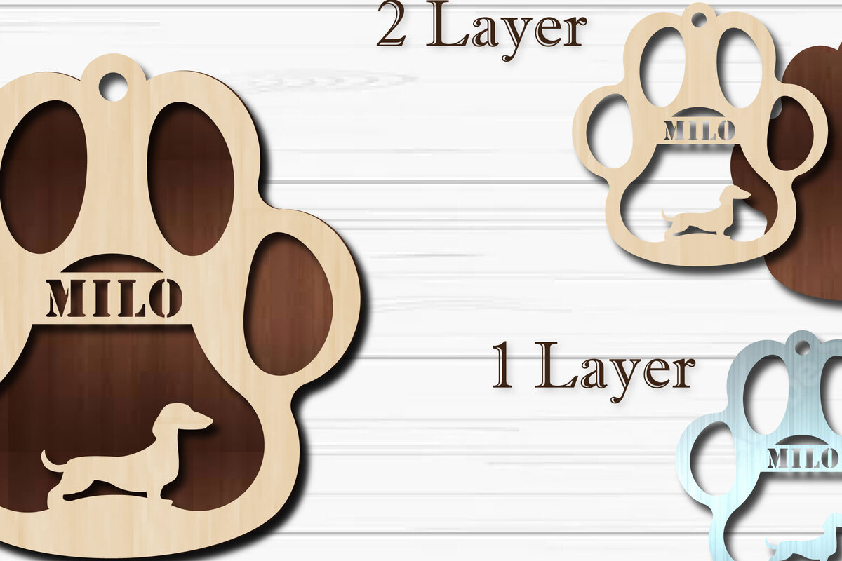 Σετ των 2 Intra απο ξύλο plywood  Χρώμα wenge 3mm-4mm πάχος - Στολίδι με πόδι σκύλου Dachshund Δίασταση 4x4 cm INTRAFABR-75812721