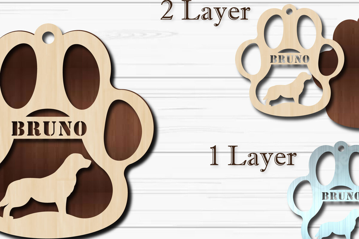 Σετ των 2 Intra απο ξύλο plywood  Χρώμα wenge 3mm-4mm πάχος - Στολίδι Dog Paw Golden Retriever Δίασταση 4x4 cm INTRAFABR-105335954