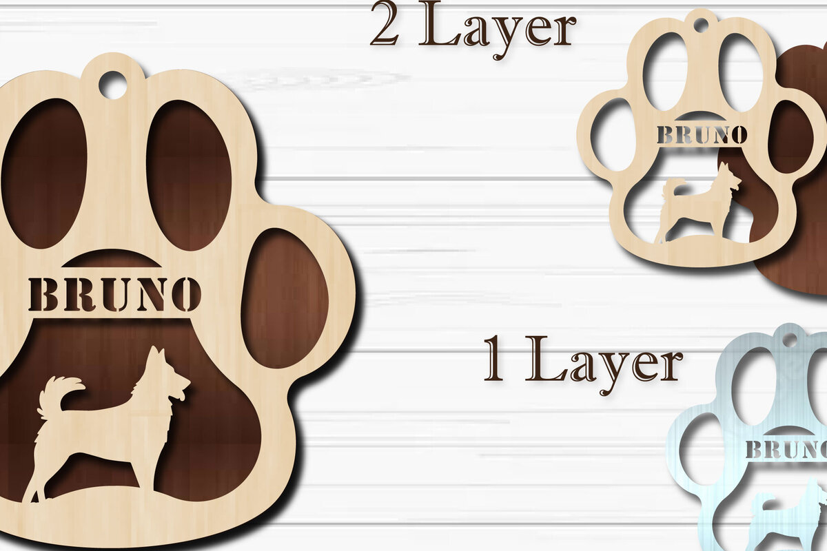 Σετ των 2 Intra απο ξύλο plywood  Χρώμα wenge 3mm-4mm πάχος - Στολίδι Paw Dog Kintamani Δίασταση 4x4 cm INTRAFABR-105390747