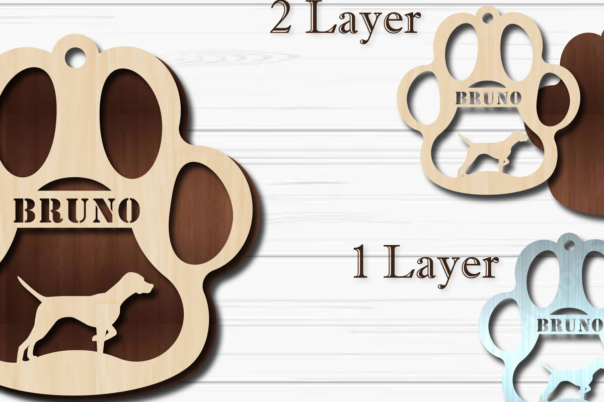 Σετ των 2 Intra απο ξύλο plywood  Χρώμα wenge 3mm-4mm πάχος - Στολίδι με πόδι σκύλου Pointer Δίασταση 4x4 cm INTRAFABR-94913870