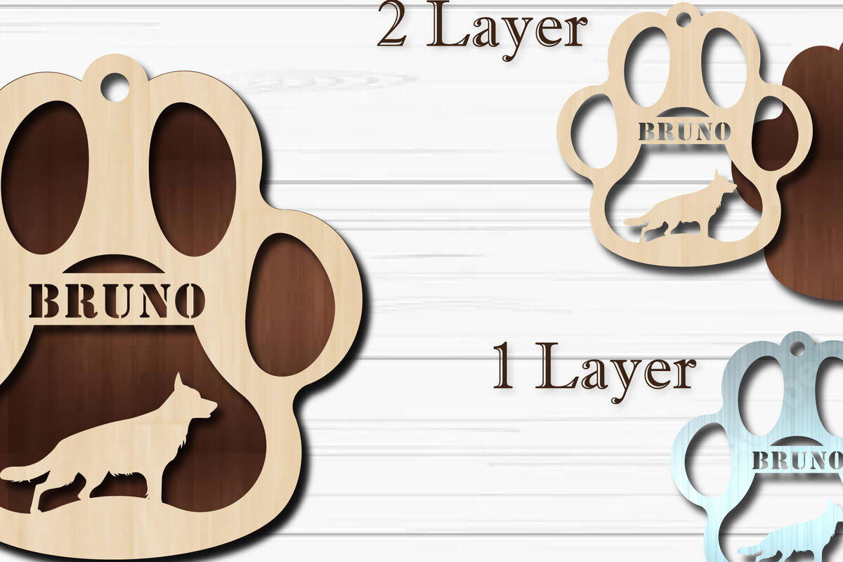 Σετ των 2 Intra απο ξύλο plywood  Χρώμα wenge 3mm-4mm πάχος - Στολίδι για πόδι σκύλου Sheepdog Δίασταση 4x4 cm INTRAFABR-104129088