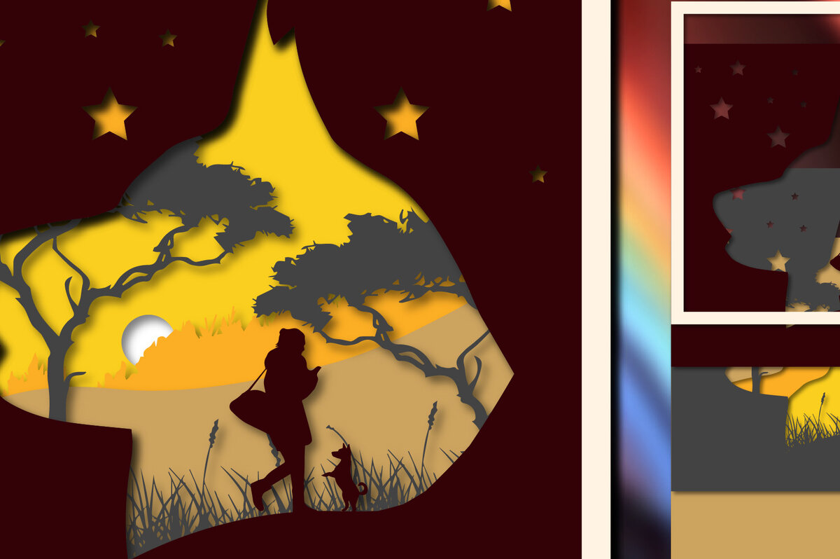 Intra απο ξύλο plywood  Χρώμα wenge 3mm-4mm πάχος - Dog Shadow Lightbox Laser 3D Δίασταση 20x20 cm INTRAFABR-90727483