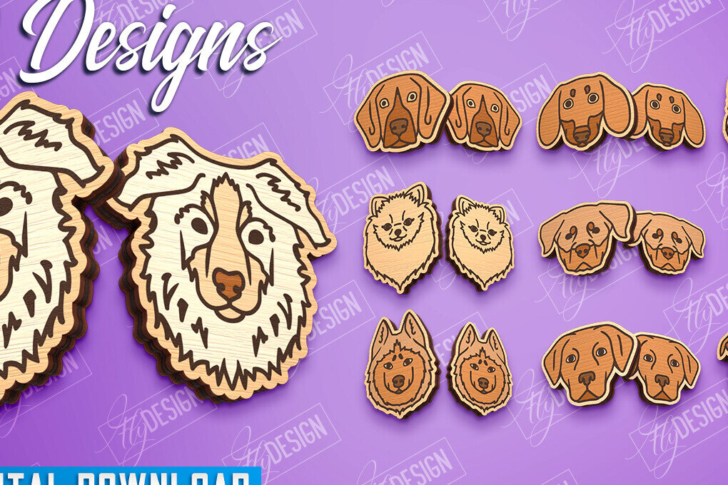 Σετ των 3 Intra απο ξύλο plywood  Χρώμα wenge 3mm-4mm πάχος - Σχέδιο δέσμης προτύπων σκουλαρίκια με καρφιά σκυλιών Δίασταση 3x3 cm INTRAFABR-97800817