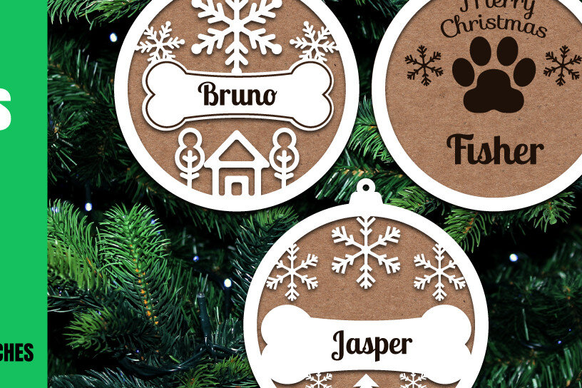 Σετ των 2 Intra απο ξύλο plywood  Χρώμα wenge 3mm-4mm πάχος - Αρχεία λέιζερ Χριστουγεννιάτικων στολιδιών Dog Δίασταση 8x4 cm INTRAFABR-71163823