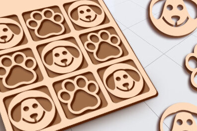 Σετ των 2 Intra απο ξύλο plywood  Χρώμα wenge 3mm-4mm πάχος - κοπής λέιζερ παιχνιδιού Dog Tic Tac Toe Δίασταση 15x15 cm INTRAFABR-71163785