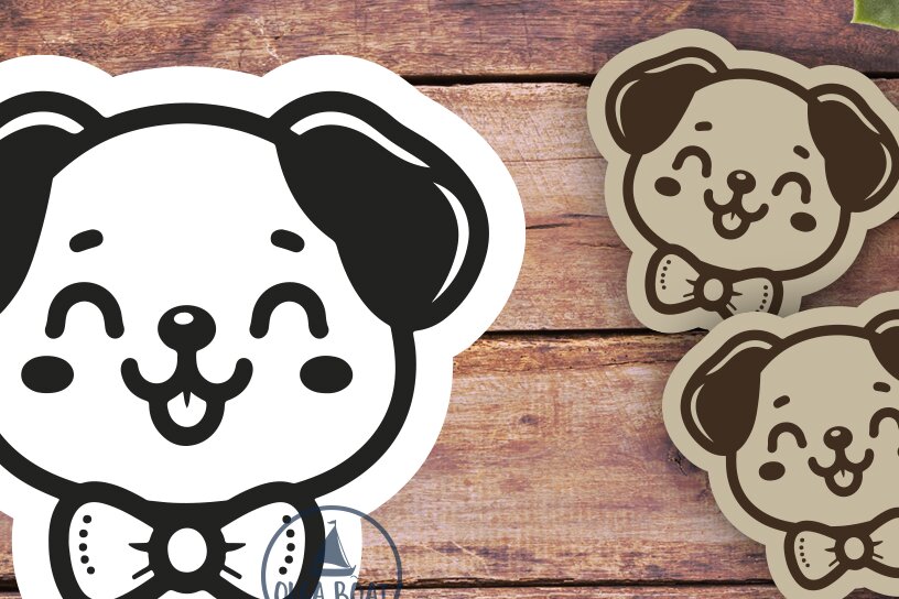 Σετ των 3 Intra απο ξύλο plywood  Χρώμα wenge 3mm-4mm πάχος - Σκύλος με Φιόγκο Σκουλαρίκια | Χαρακτική με λέιζερ Δίασταση 3x3 cm INTRAFABR-85697543