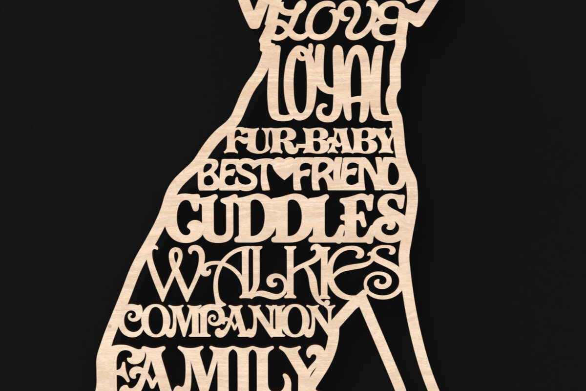 Σετ των 2 Intra απο ξύλο plywood  Χρώμα wenge 3mm-4mm πάχος - με λέιζερ για Dog Words Δίασταση 4x4 cm INTRAFABR-30375047