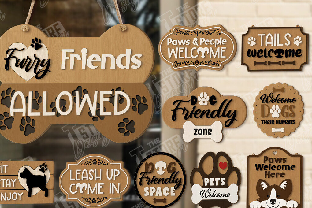 Intra απο ξύλο plywood  Χρώμα wenge 3mm-4mm πάχος - Σετ σημαδιών που υποδέχονται τα σκυλιά Δίασταση 30x20 cm INTRAFABR-104748657