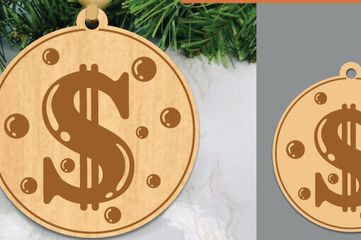 Σετ των 2 Intra απο ξύλο plywood  Χρώμα wenge 3mm-4mm πάχος - Στολίδι κοπής με λέιζερ με σήμα Dollar 1 Δίασταση 6x6 cm INTRAFABR-71934092