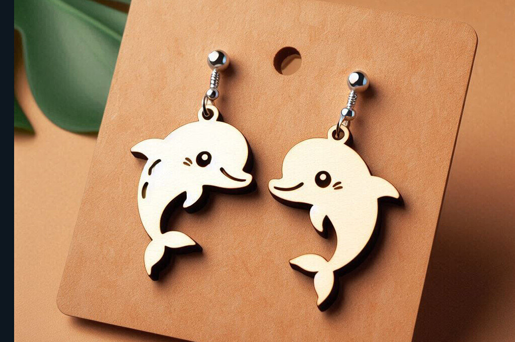 Σετ των 3 Intra απο ξύλο plywood  Χρώμα wenge 3mm-4mm πάχος - Dolphin Earrings | DXF | Δίασταση 3x3 cm INTRAFABR-73311331