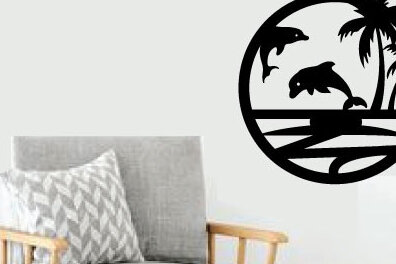 Intra απο ξύλο plywood  Χρώμα wenge 3mm-4mm πάχος - Dolphin Laser Beach Scene Metal Art Δίασταση 40x50 cm INTRAFABR-73314805