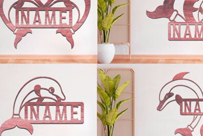 Intra απο ξύλο plywood  Χρώμα wenge 3mm-4mm πάχος - Πακέτο κοπής λέιζερ Sign Name Dolphin Δίασταση 30x20 cm INTRAFABR-43541559